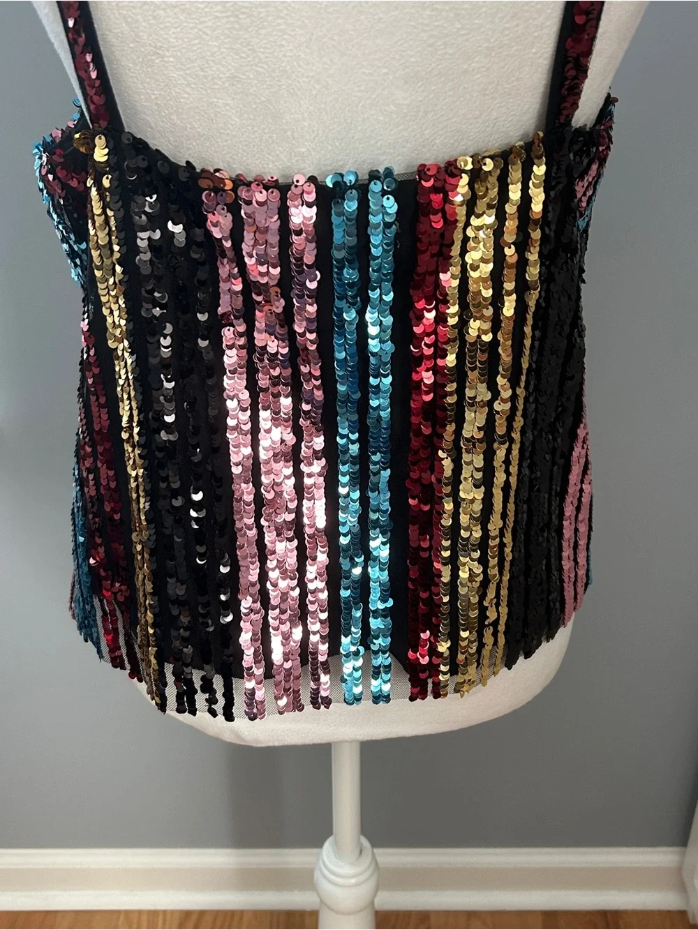 NWT BB Dakota Womens Medium Sequin Stripe Multicolor Tank Top Party's Arrived